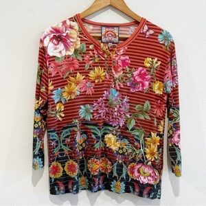 Johnny Was Striped Floral 3/4 Sleeve Top Size XS